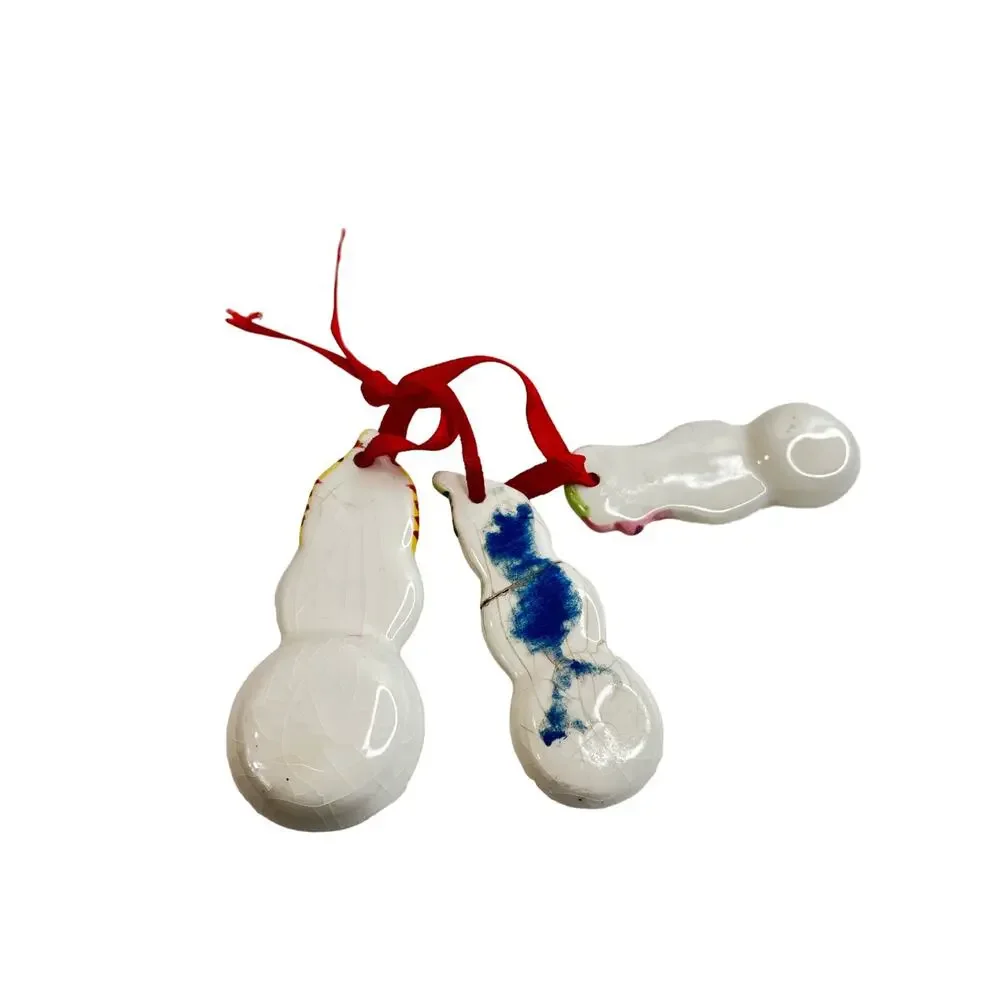 Vintage Loomco 1994 Ceramic Tree Spoon & Snowman Measuring Spoons